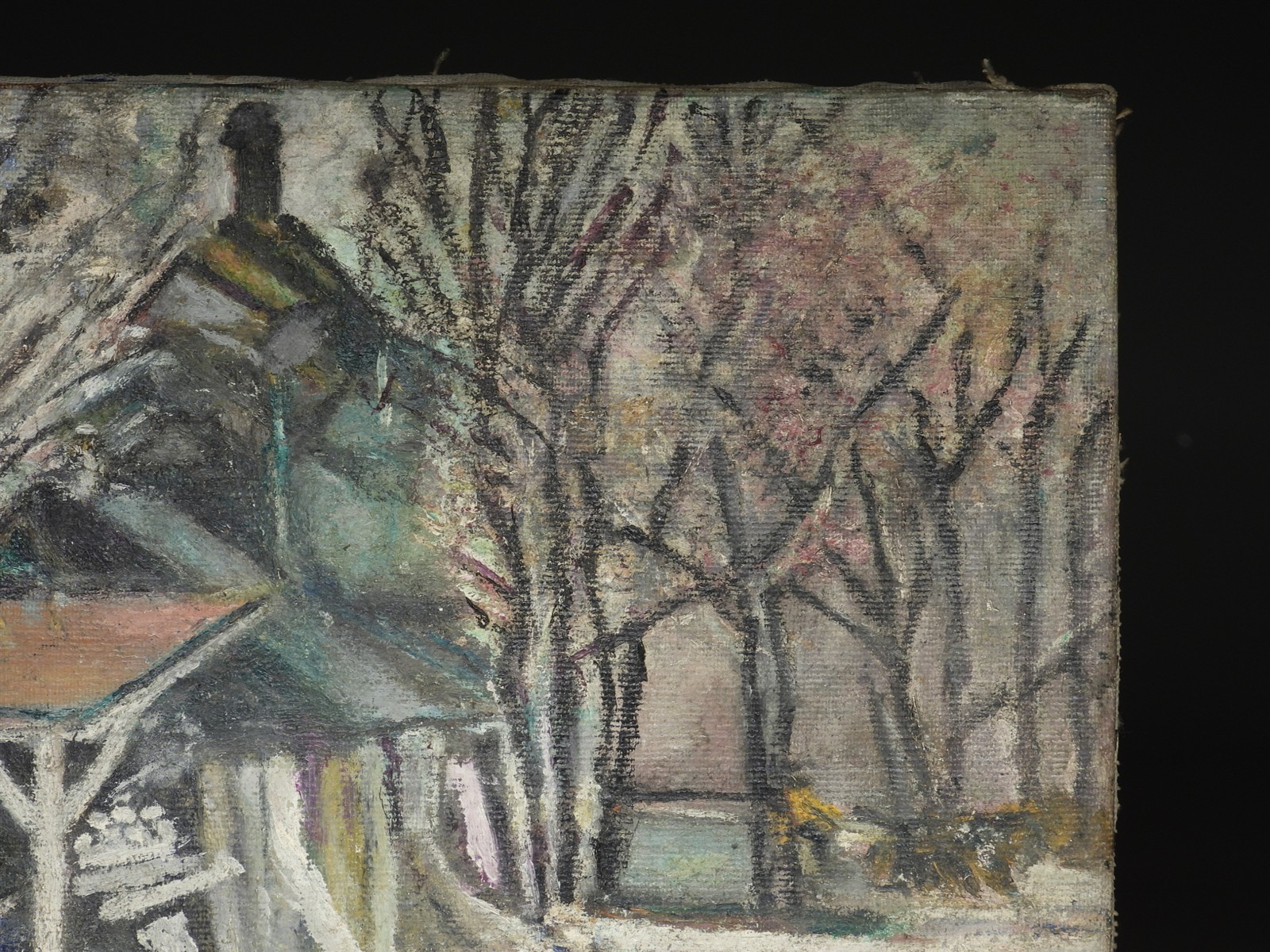 1946 William H. Hollis New England Wood Shed Homestead Landscape O/C Painting