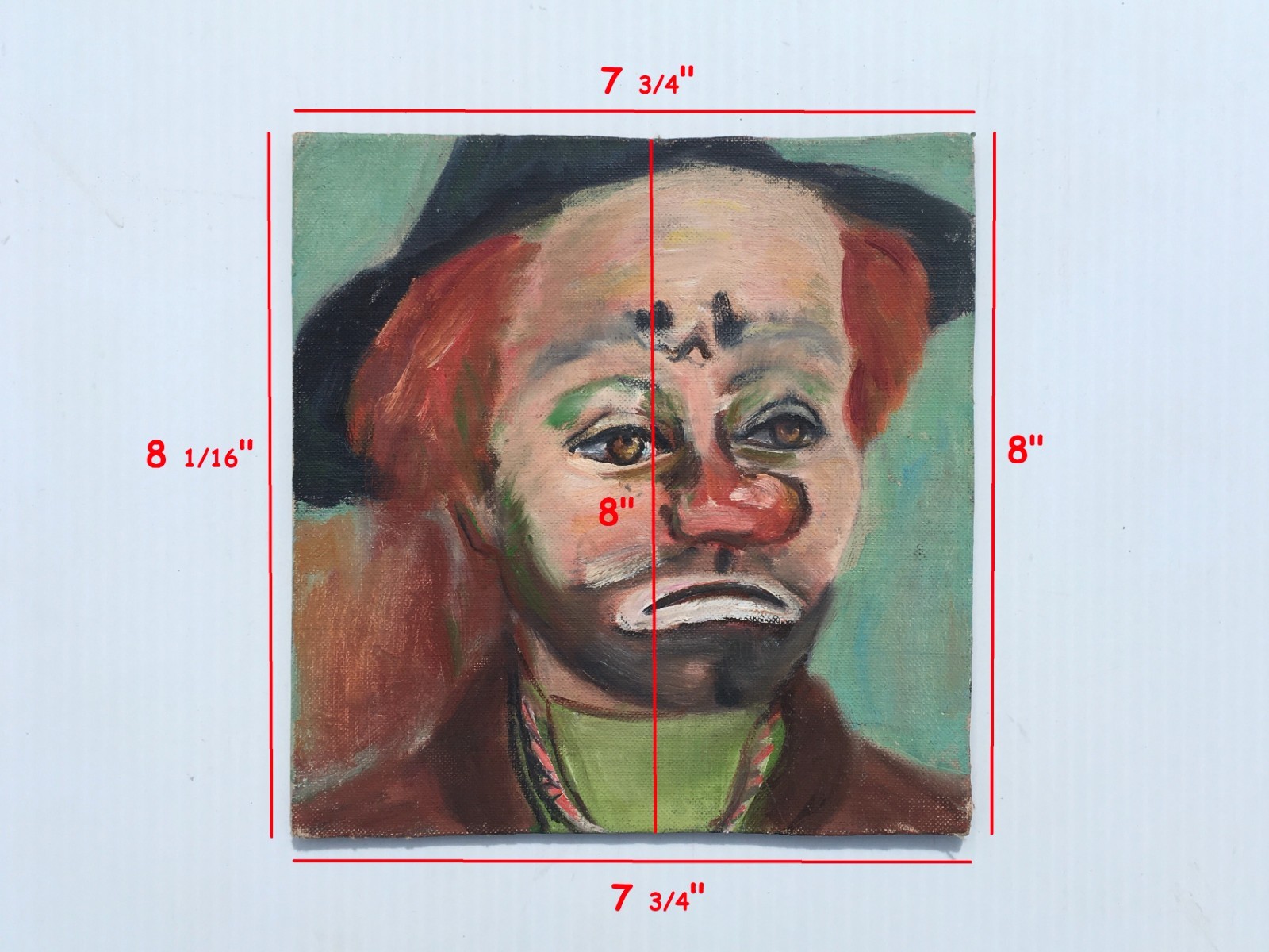 READ – Vintage Original 8″ Emmett Kelly ? Hobo Clown Sad Tramp Acrylic Painting