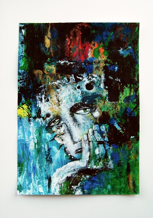 Original Modern Abstract Expressionism Portrait Moody Man Thinking Acrylic Art