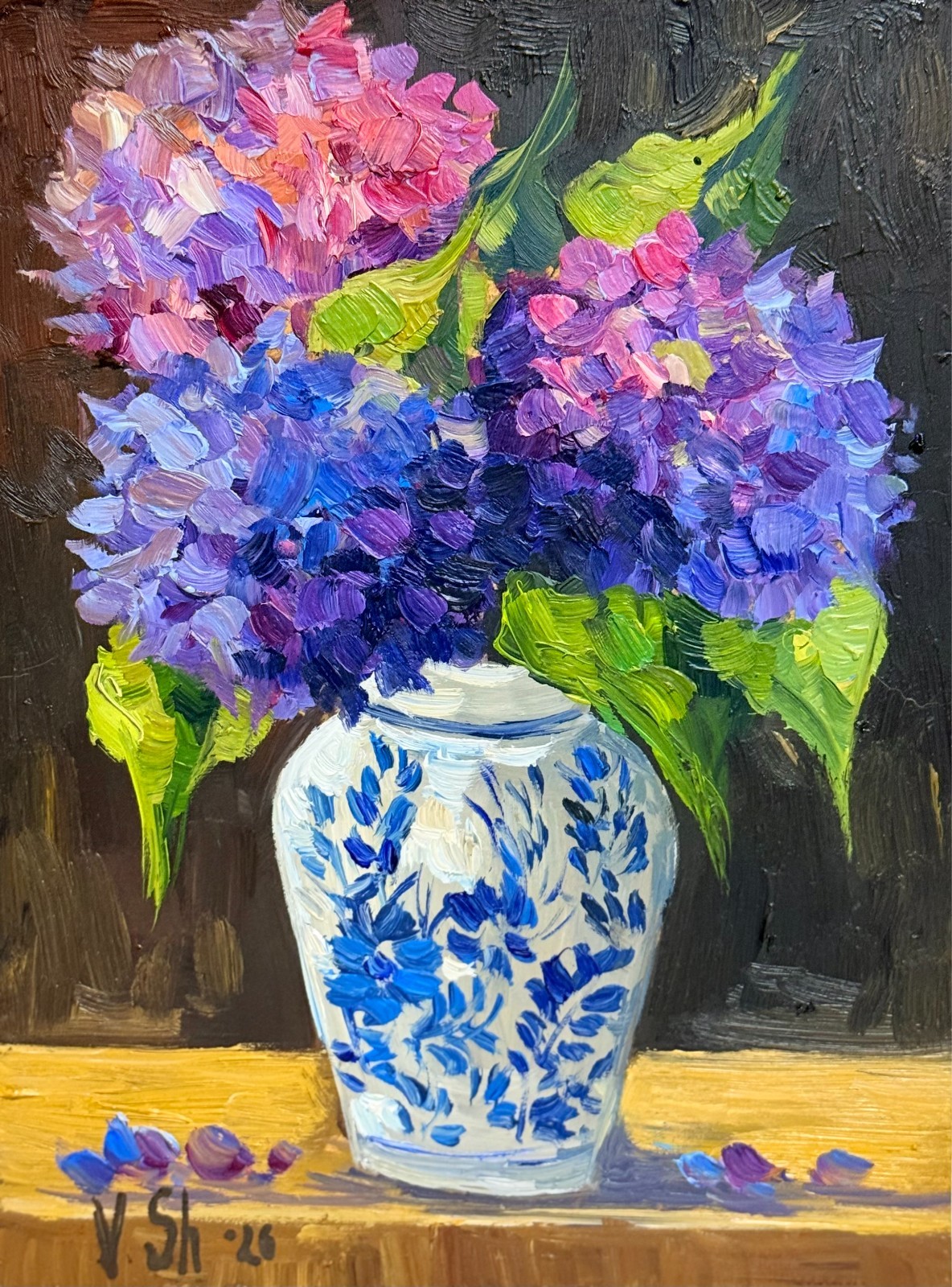 Hydrangea Floral Original Oil Painting Art Impasto Flower Still Life 6×8 in