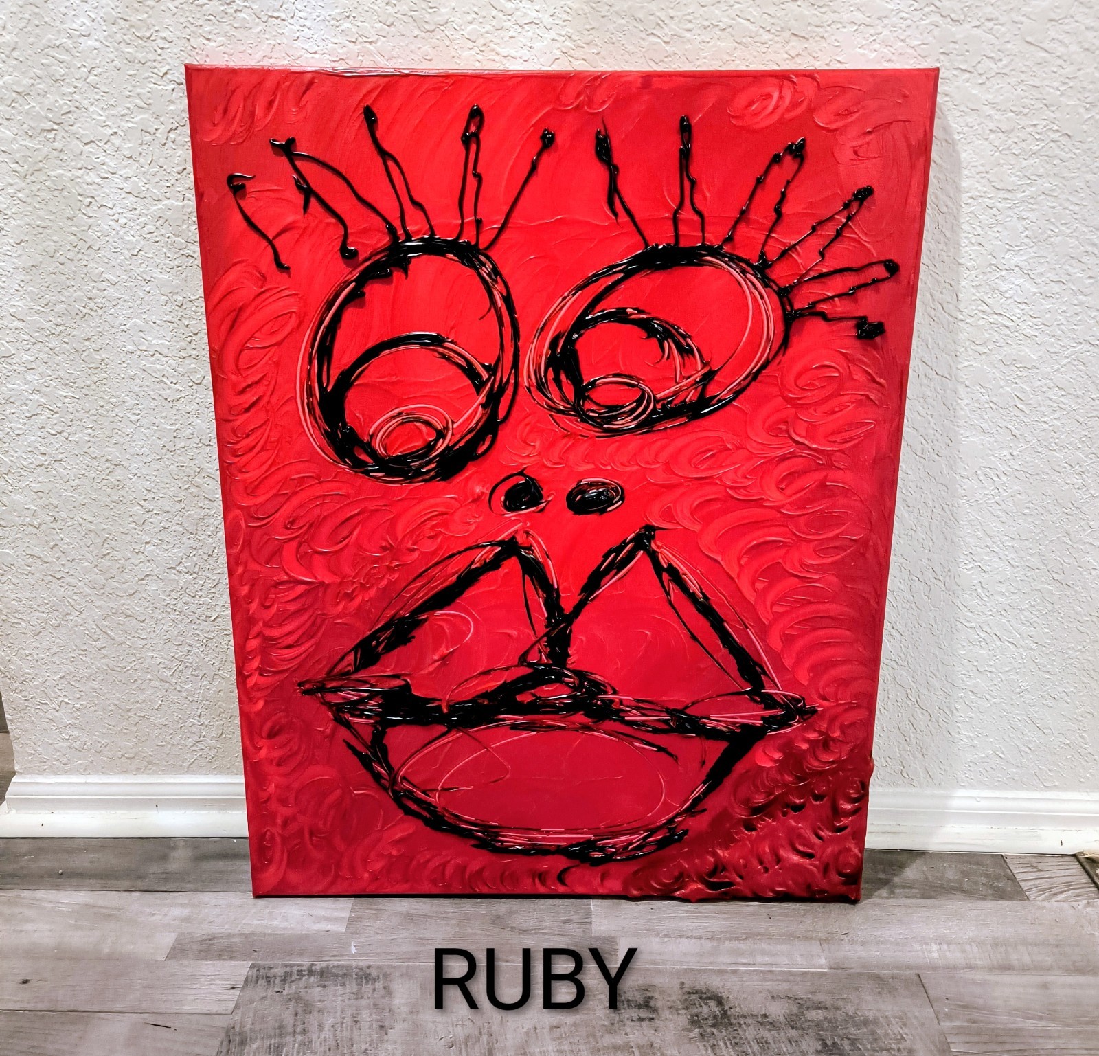 Trey Coppland, Ruby Abstract Portrait Acrylic Painting, 24×30 in, 2026 Signed