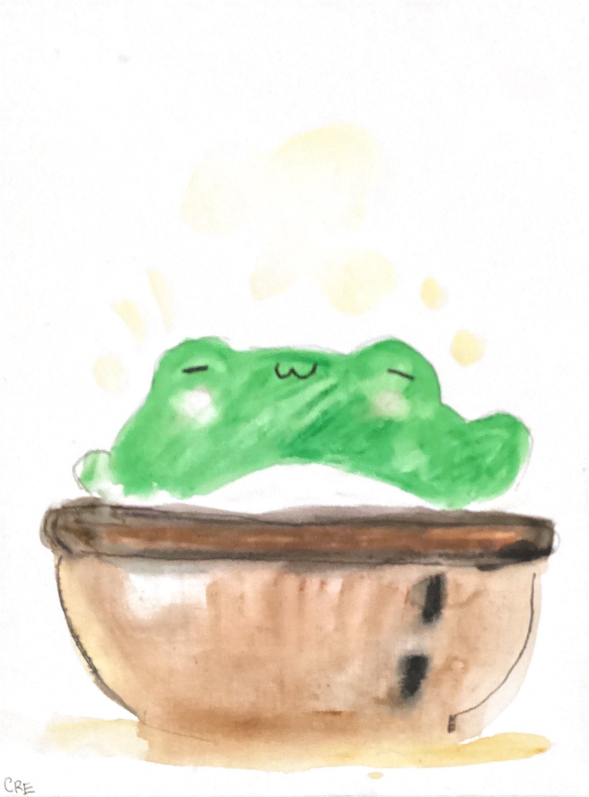 Frog Pastel Spa Funny Cute Bathroom Wall Art Original 11 by 14 Canvas Panel
