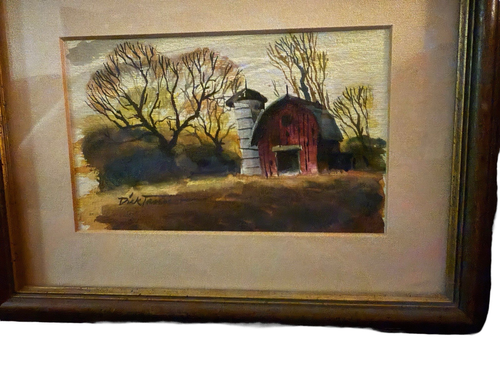 Original Signed Watercolor Painting Barn Landscape Framed Rustic Farm Art