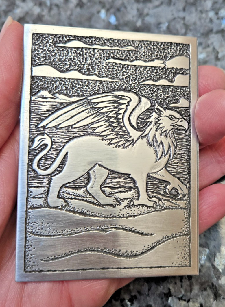 Griffin Mythological ACEO, OOAK, Hand-Engraved Aluminum #33 HN Free Shipping