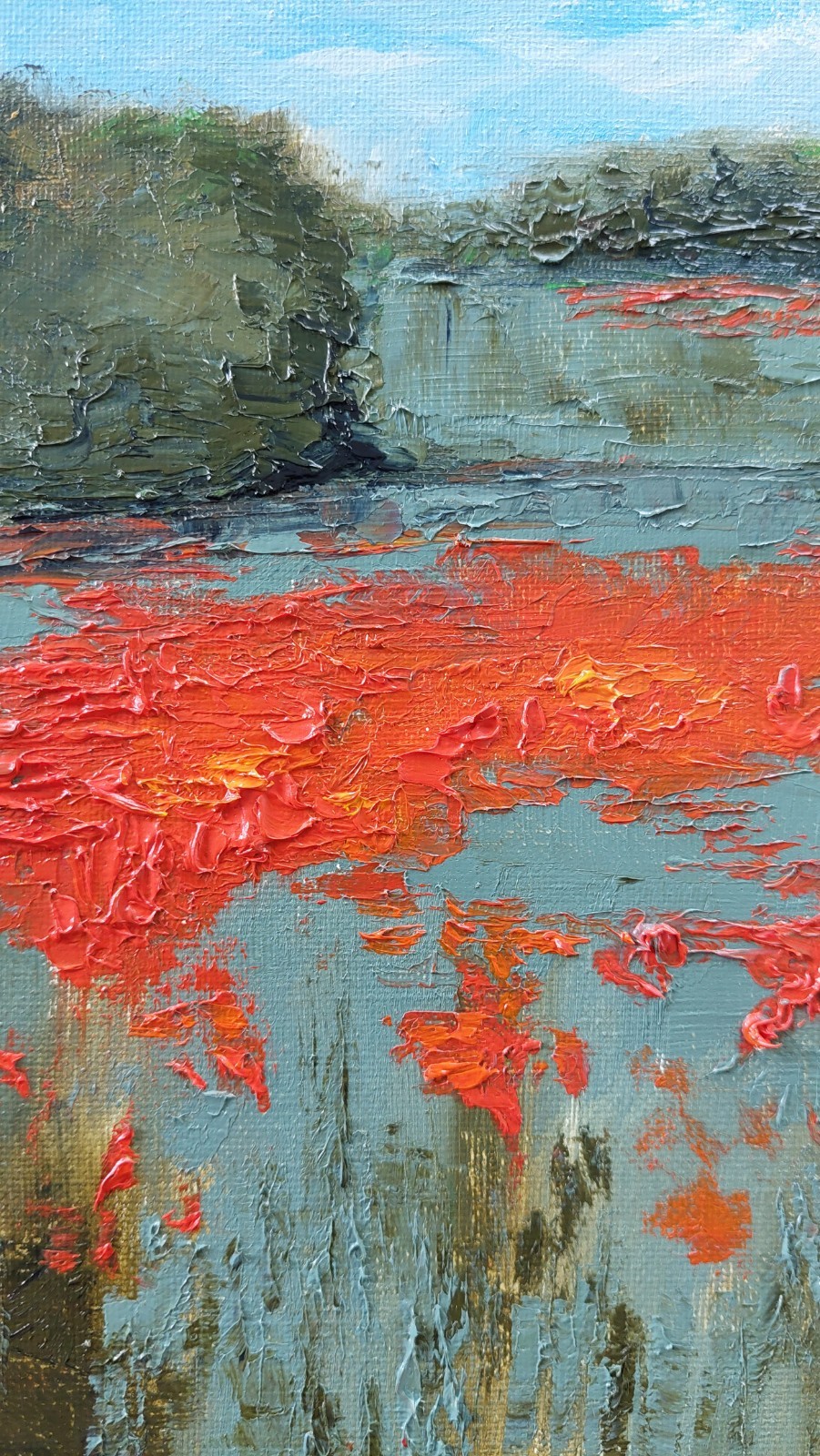 Oil original painting on canvas size 12×12 inches Poppy field