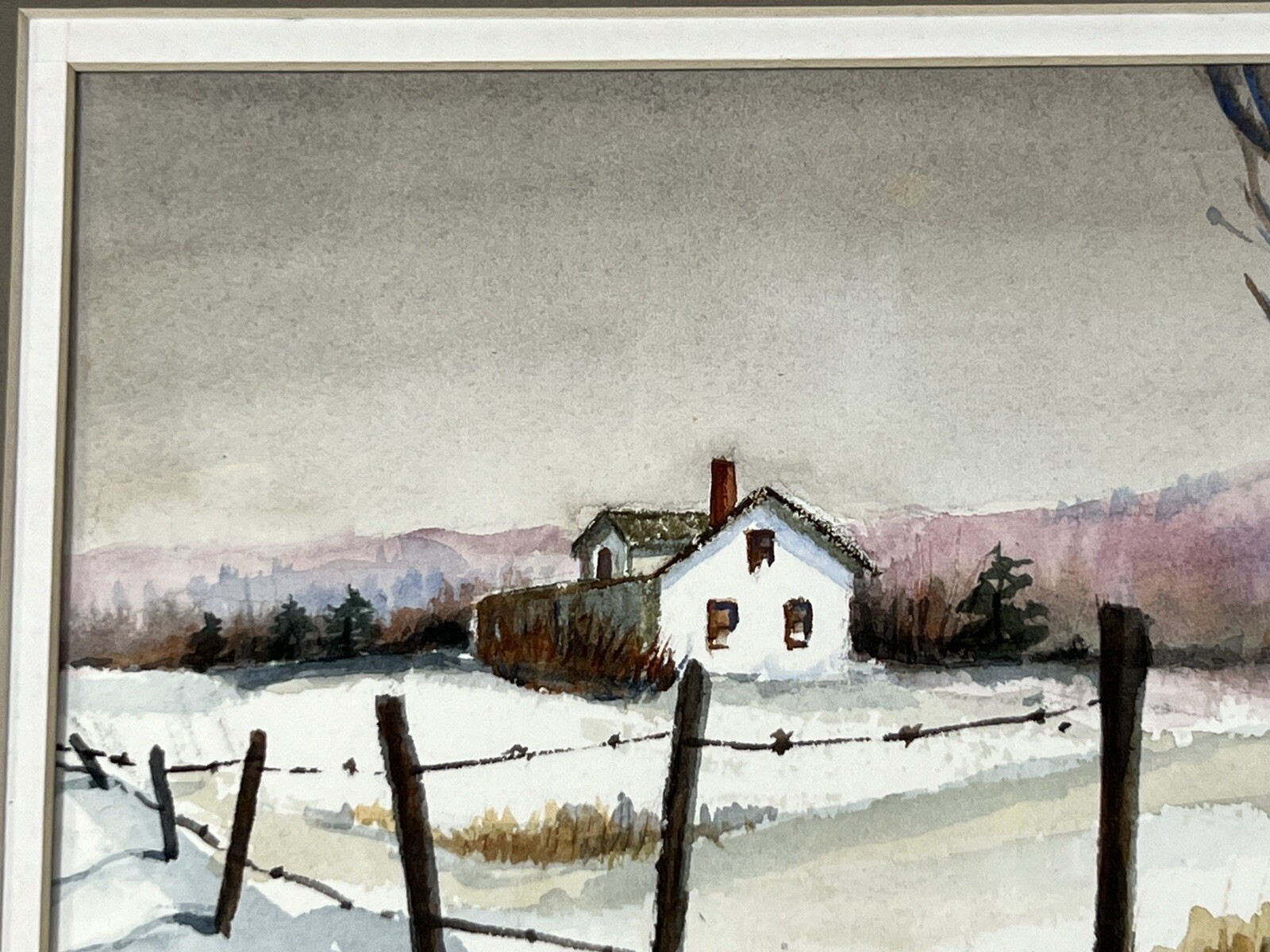 Vtg Watercolor Painting Barn In Winter Landscape Scene 12×16” Fine Art Snow