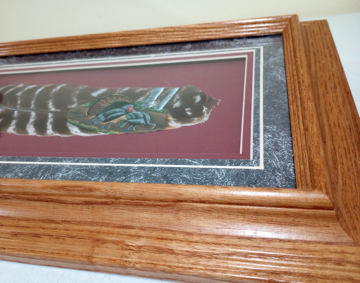 Beautiful Framed Hand-Painted Wild Turkey Feather Wildlife Art, One of a Kind