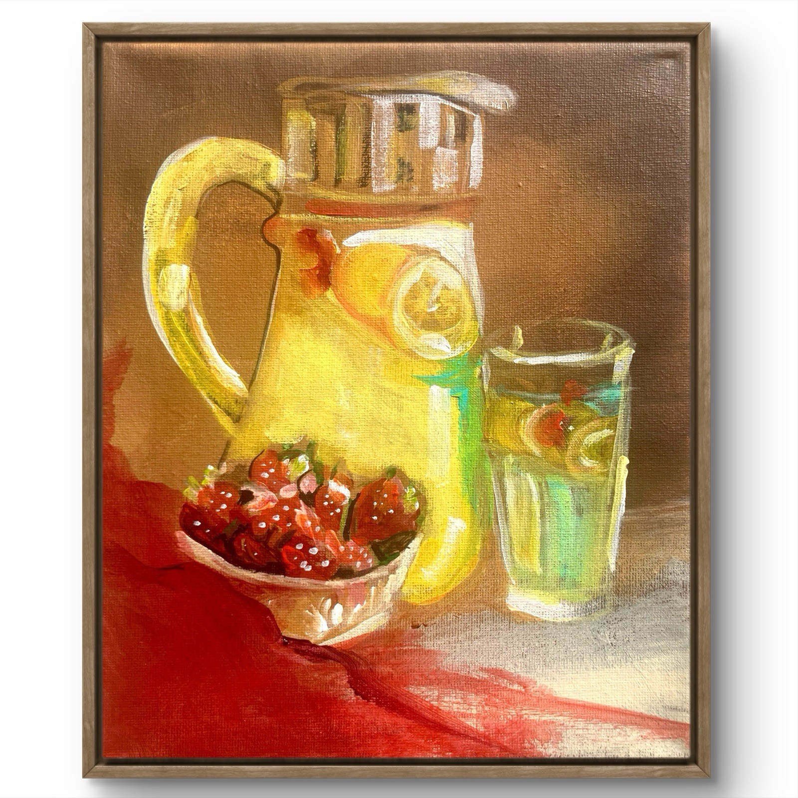 TITA PAINTZ Strawberry Lemonade Hand Painted Kitchen Wall Art 8×10 Canvas