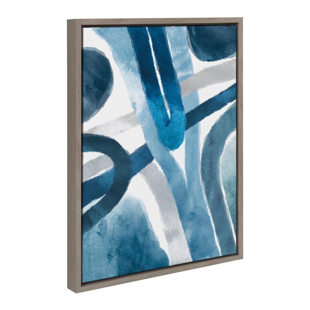 Sylvie «Abstract Blue and Gray Watercolor» 24 In. X 18 In. Framed Canvas Abstrac