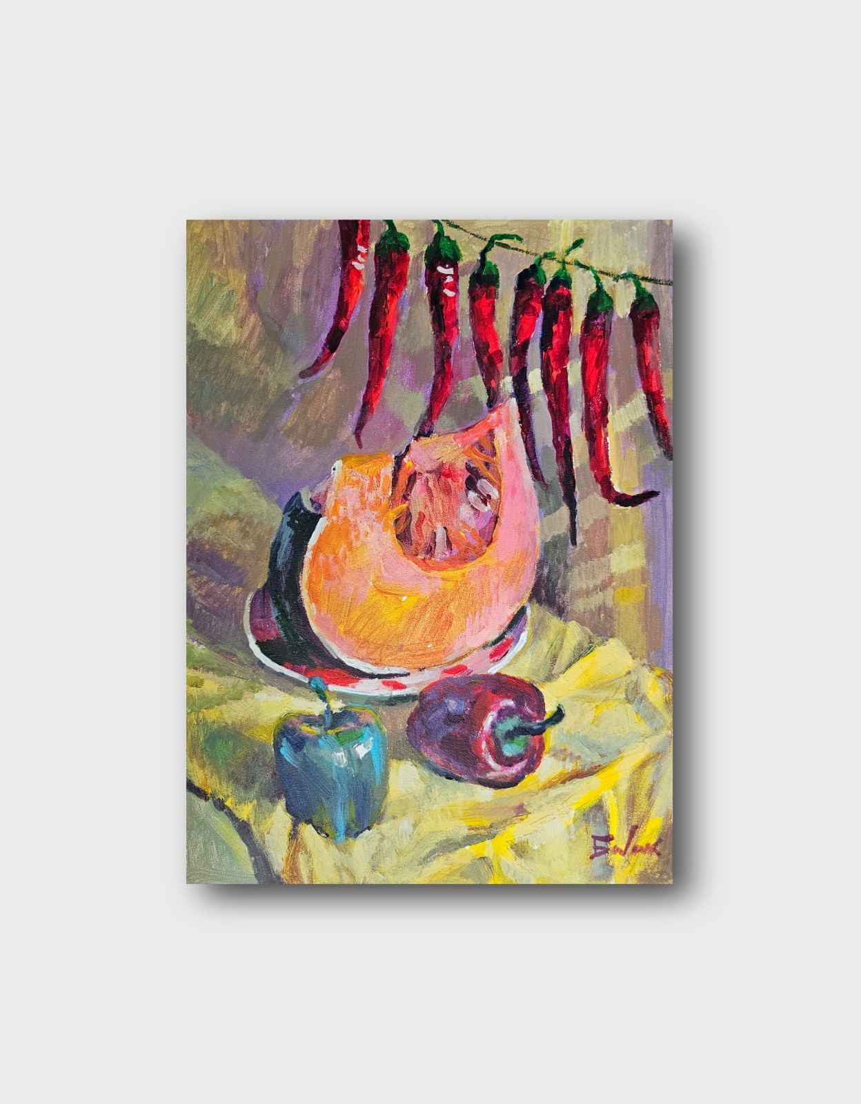 Oil painting Pumpkin Ukrainian painter canvas Unframed original still life