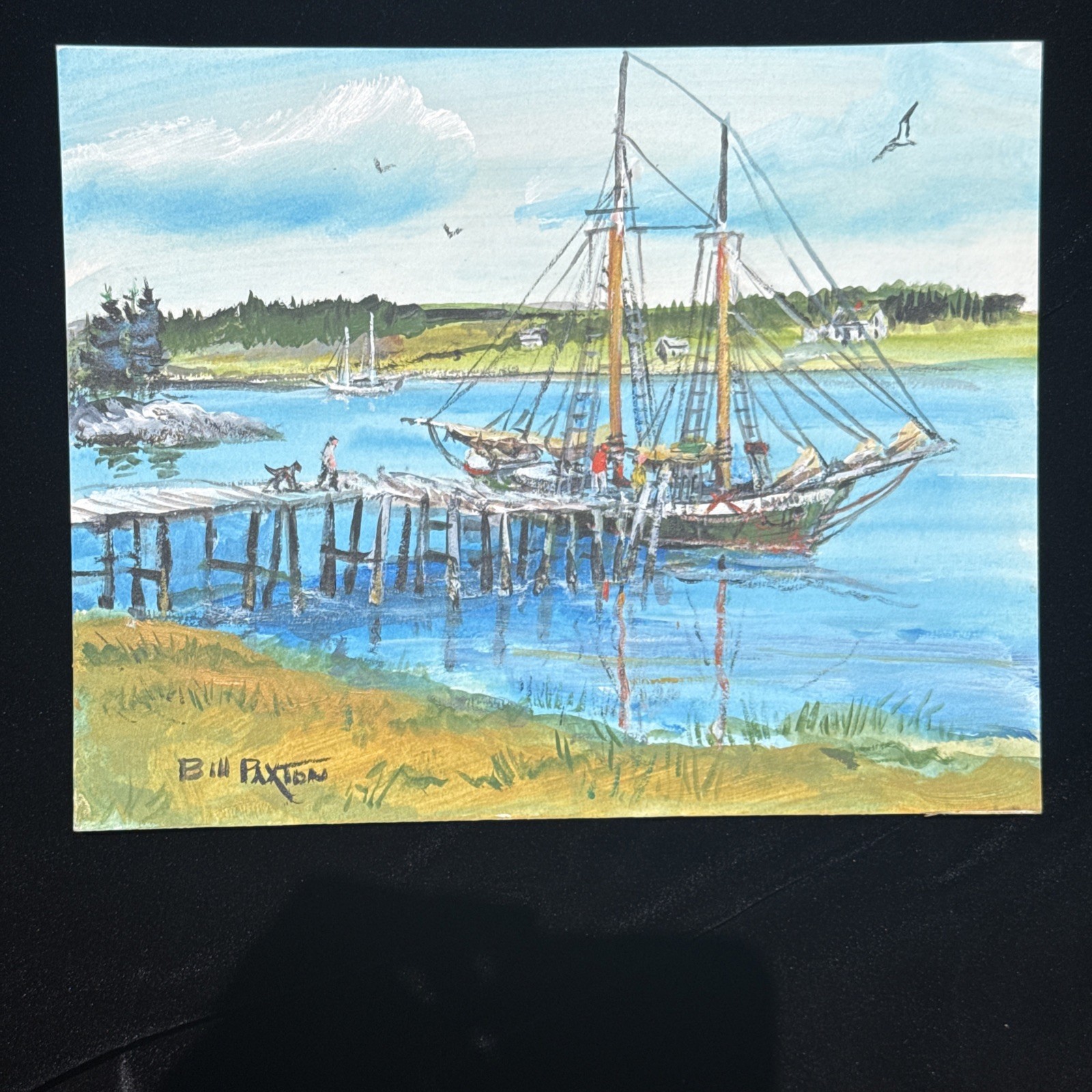 BILL PAXTON (1930-2007) Original Painting “Alliquippa Harbor Maine” 10×8”