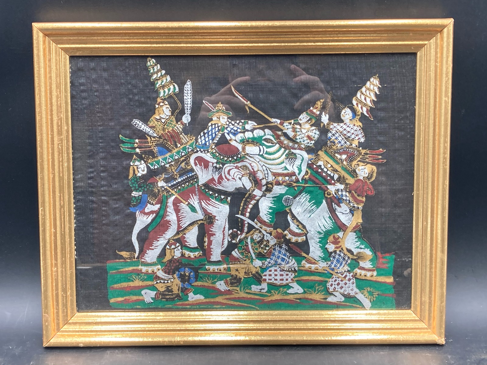 Indian Silk Batik Mughal Battle Scene Painting