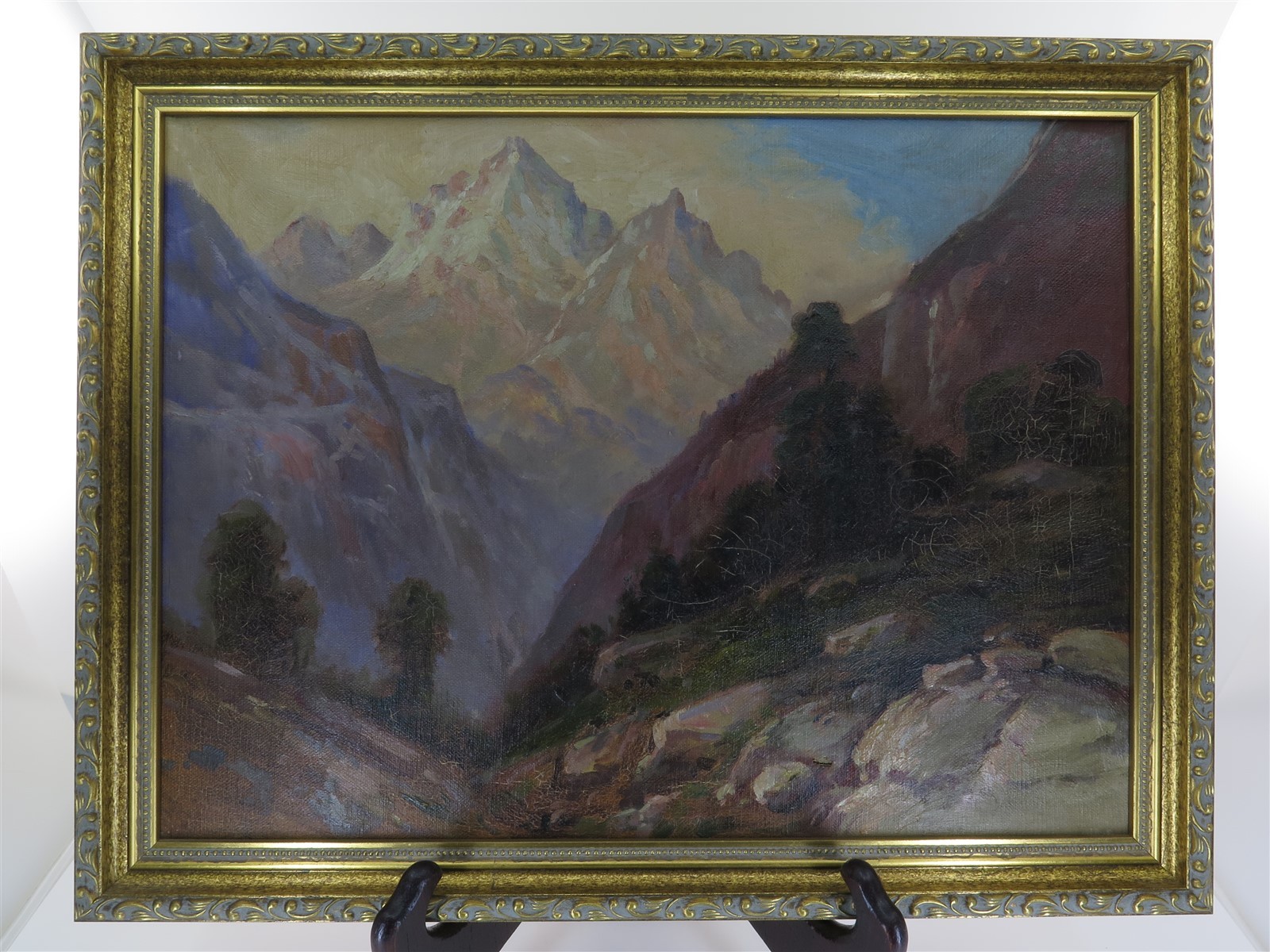 Original Framed Plein Air Oil Landscape Painting Mountains Trees 18″ x 14-1/8″