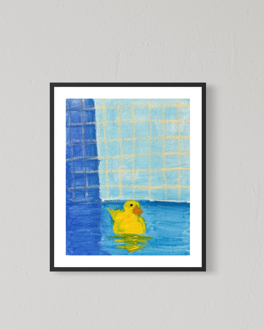 ORIGINAL Art Duck In Bathtub 8×10 Canvas Abstract Bathroom Wall Art