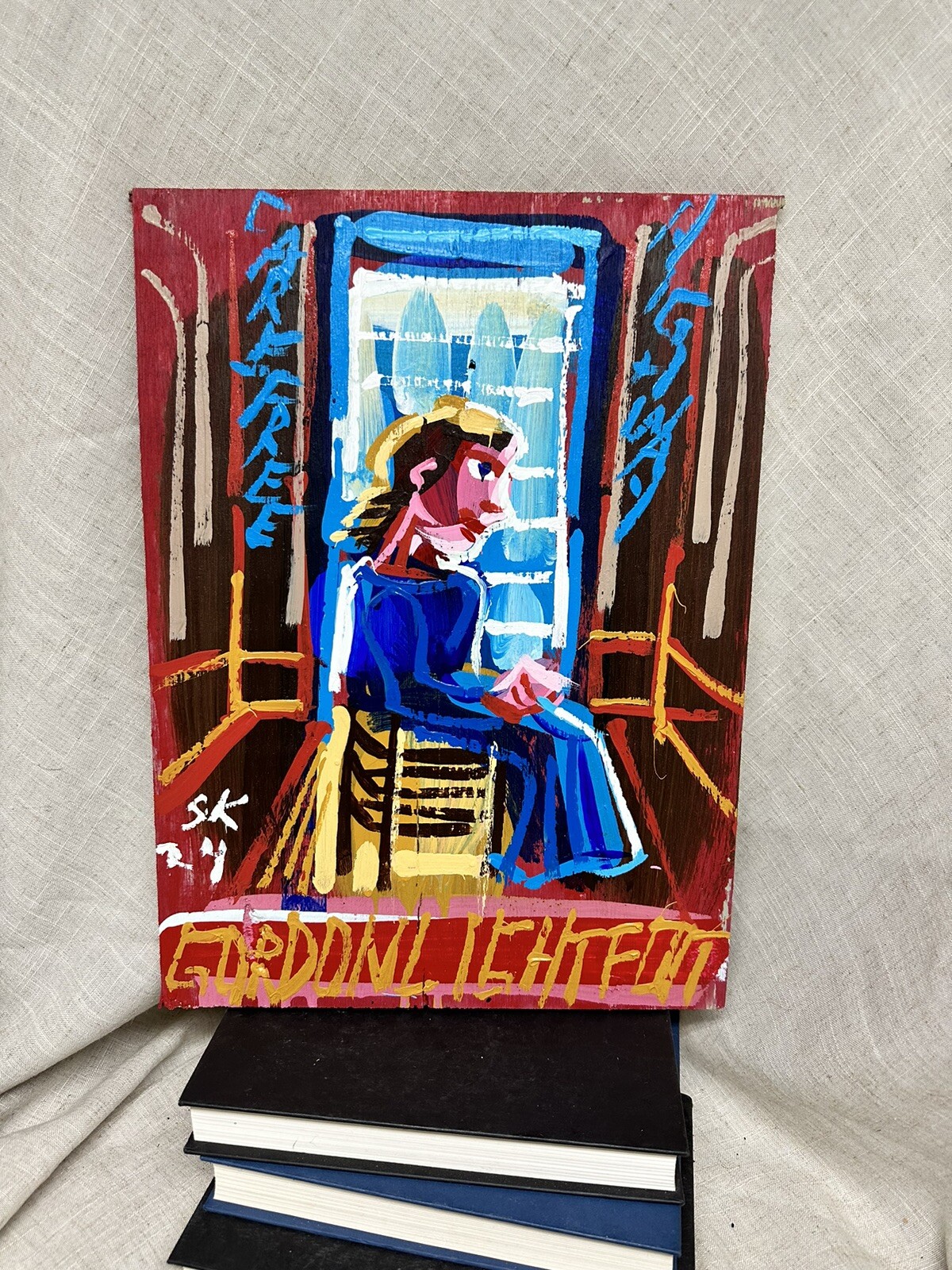 STEVE KEENE Signed Painting 2024 Plywood 15×12 Gordon Lightfoot Carefree Highway