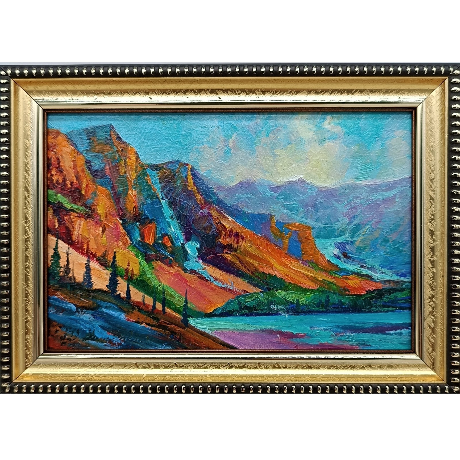 Summer nature Oil painting Original art Waterfall 6 x 4 inches