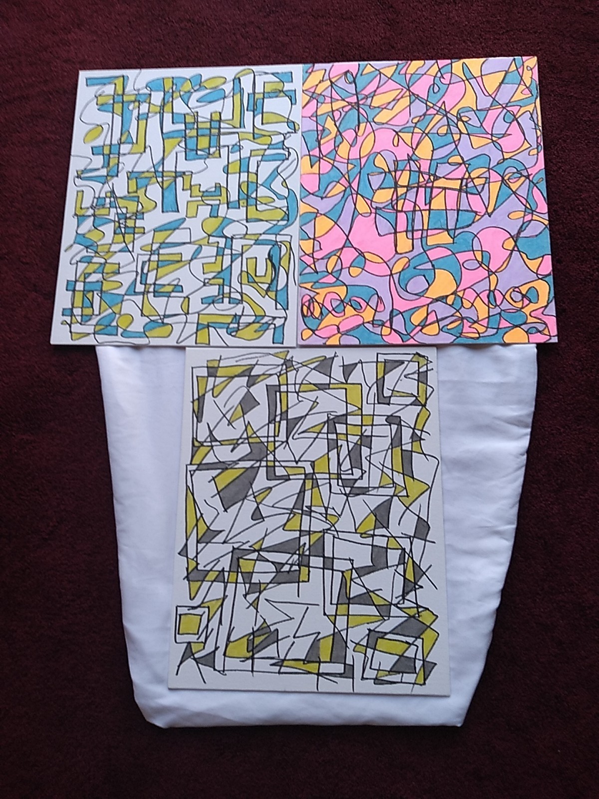 3 Mosaic Arcylic Abstract Painting On 11×14 in Canvas Signed And Dated
