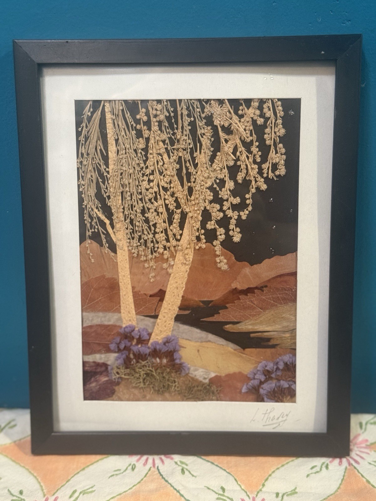 Larisa THANEY Original Pressed BOTANICAL ART FRAMED Autumn LANDSCAPE SIGNED 8×10