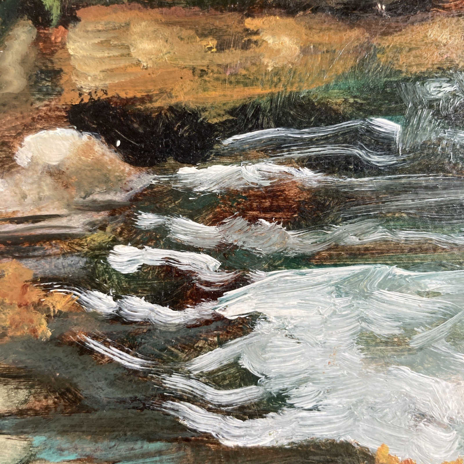 Vintage Original Oil Painting Reflective Forest Pond Fall Leaves Signed 16 X 20