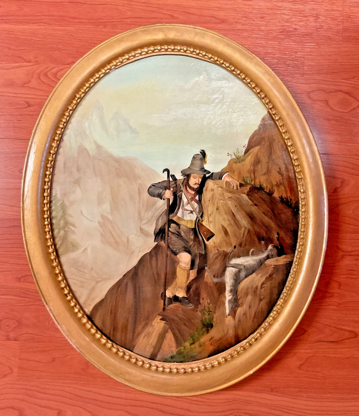 Antique Hunting Scene Alpine Oil On Canvas Signed “W J Strack 1871” 22.5” Height