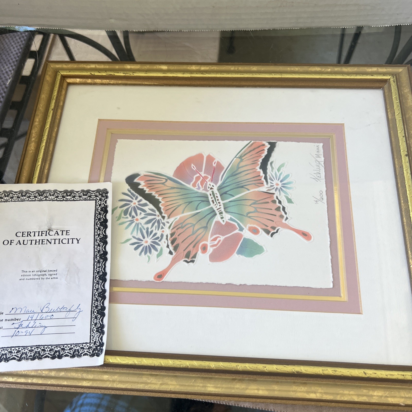 Vintage Orig Water Color Signed Art Embossing Butterfly Limited 14/600 10×13”