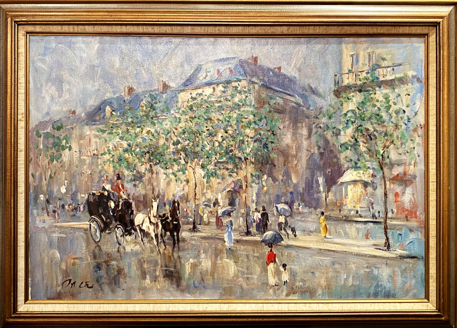 VTG Mid-20 C Lrg. Orig. O/C «Champ Elysees In Spring Rain» Signed Pace, Framed!