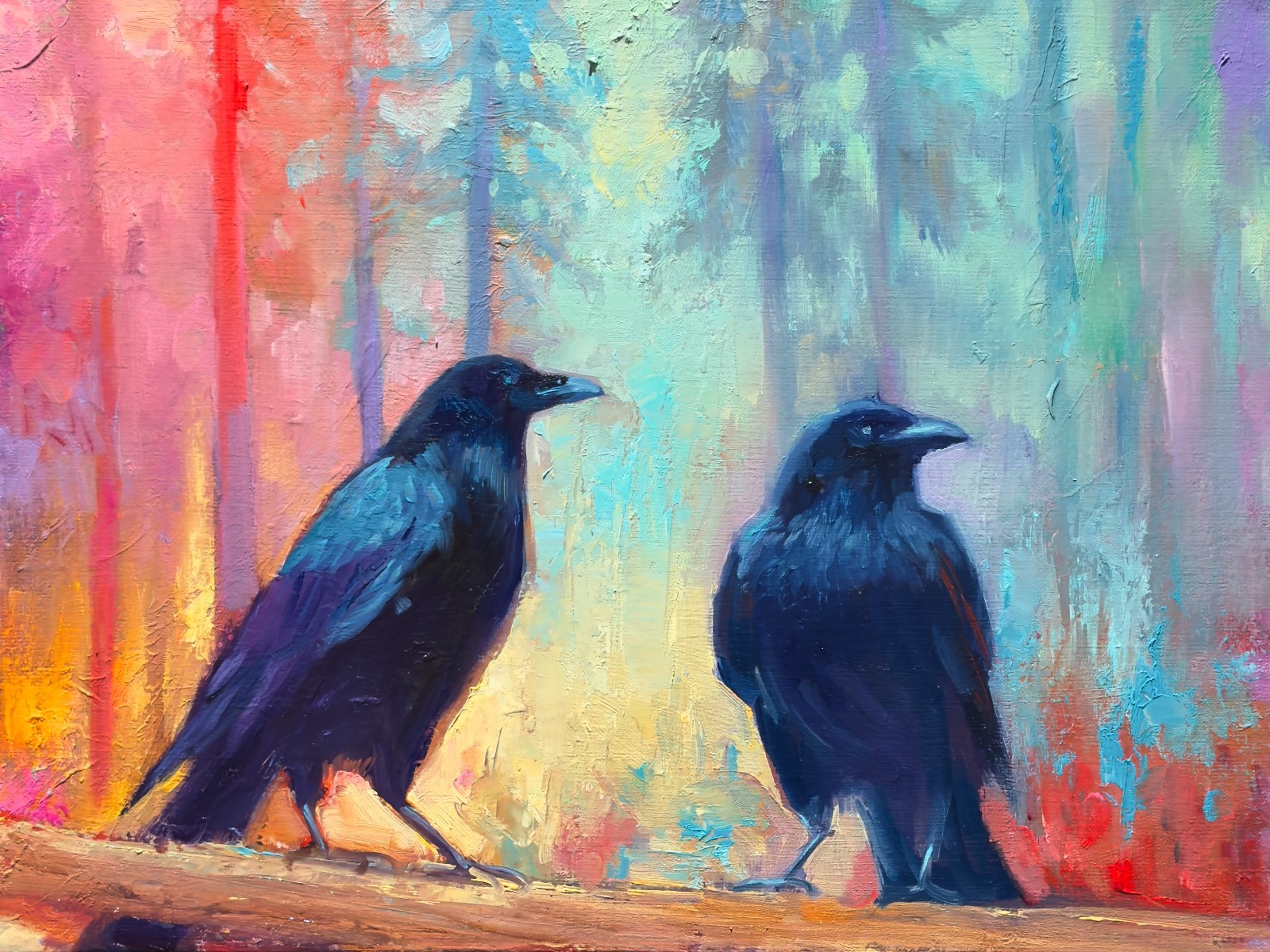 Crows Original Oil Painting, genre painting, impressionist Art, magic art