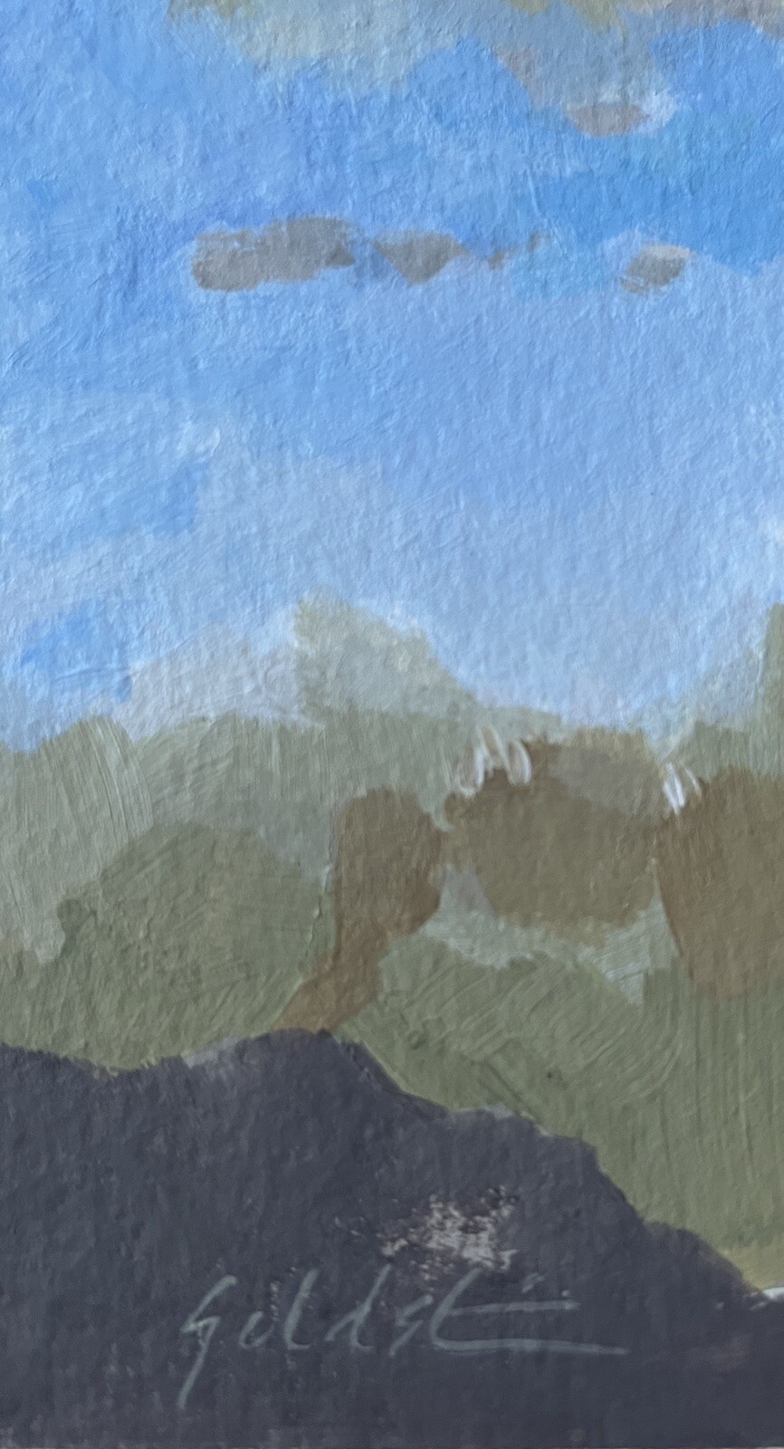 Original Cloud and Fields Landscape Painting on Watercolor Paper Signed Fine Art