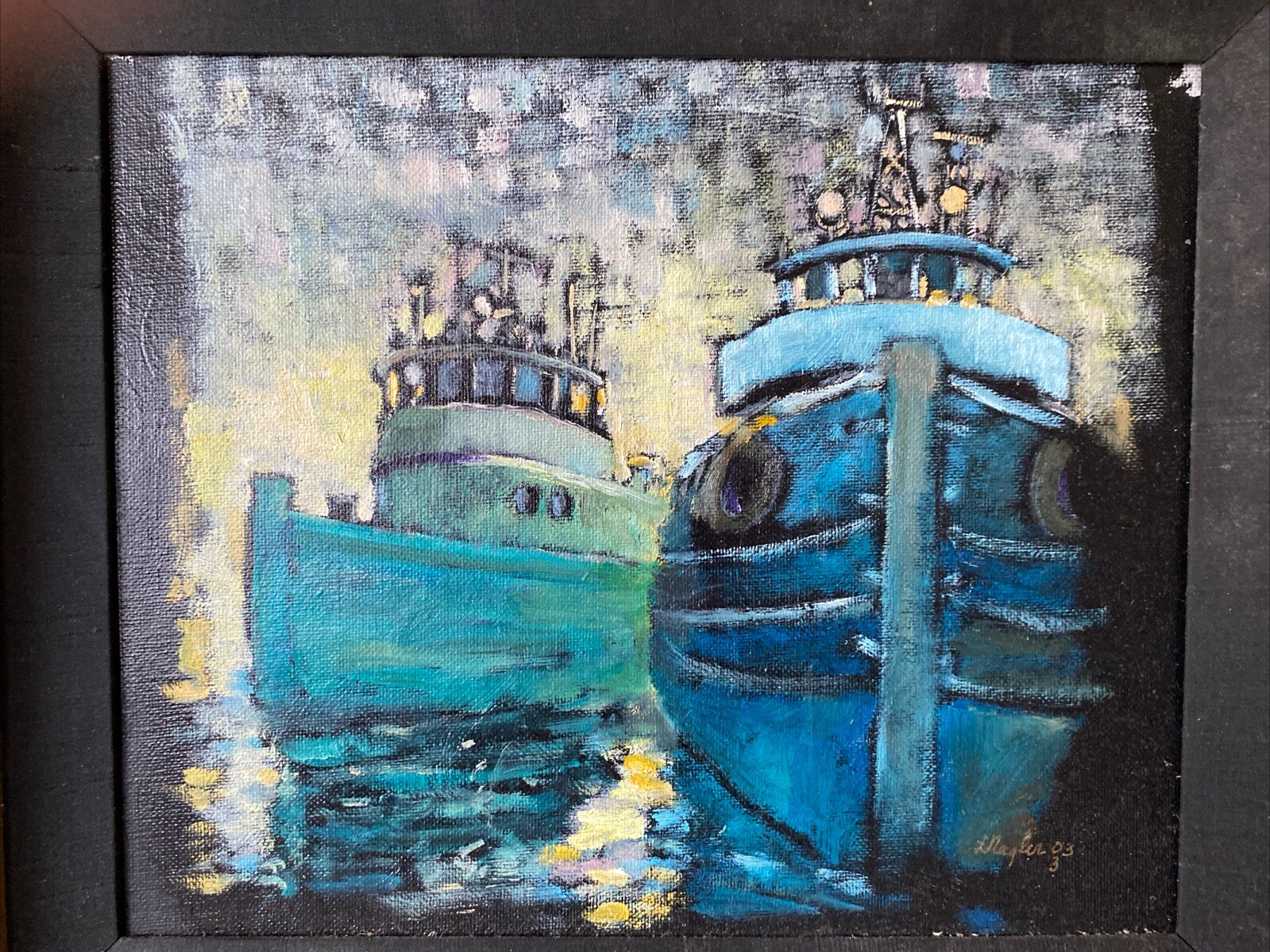 Lenny Nagler Wisconsin Artist Original Oil Painting on Canvas «Boats» 2003