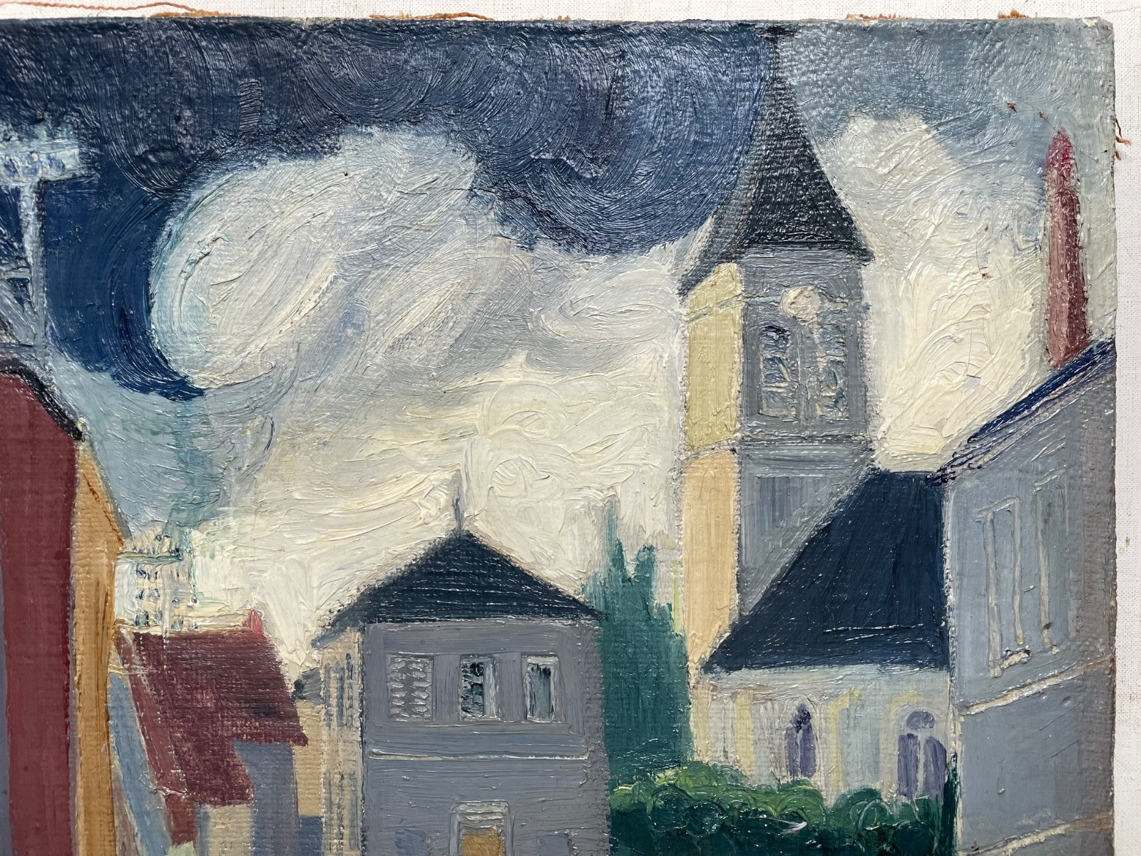 Helene MAKAROVSKY (1918-2001) Signed – Cubism Modernism Oil – Street and Church