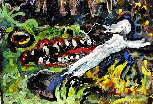 ACEO Original Painting Child NIGHTMARE Dragon Fire Subconscious Dream Sleep ART