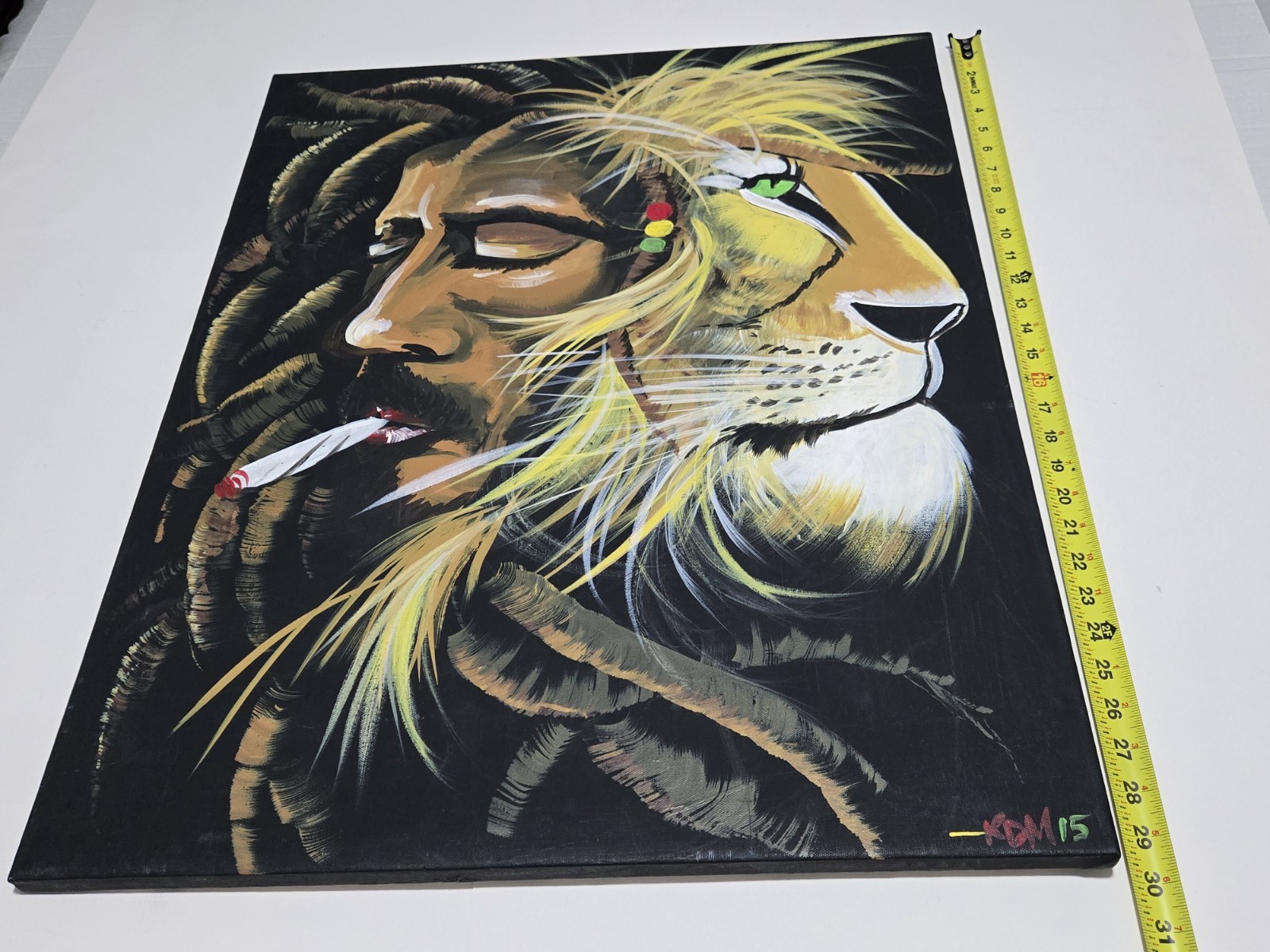 Original Painting On Canvas Bob Marley Tribute «Iron, Lion, Zion» OOAK Signed