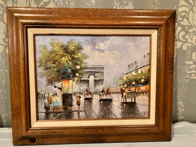 Artist Palsey Oil Painting Vintage Street Paris France Arc de Triomphe
