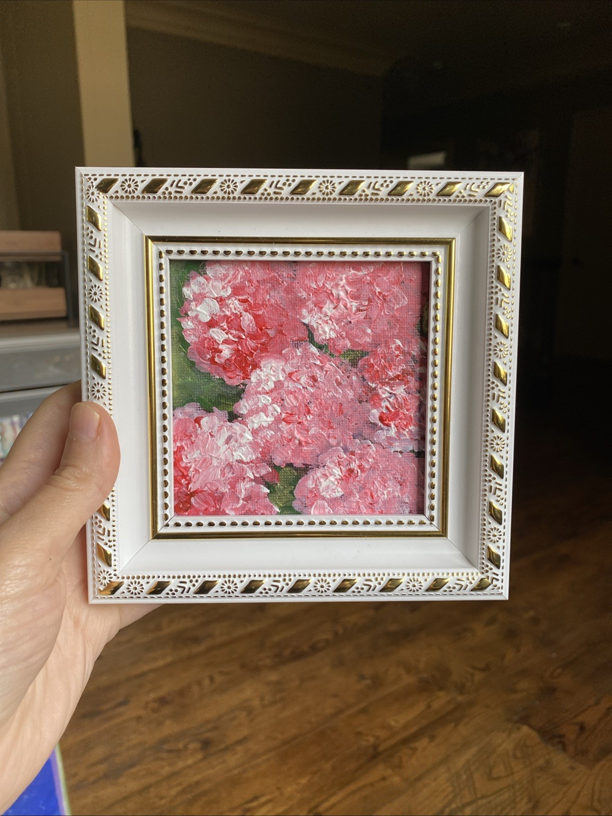 Hydrangea ,abstract Flower,Original Acrylic Painting On Canvas Panel,4/4 Framed