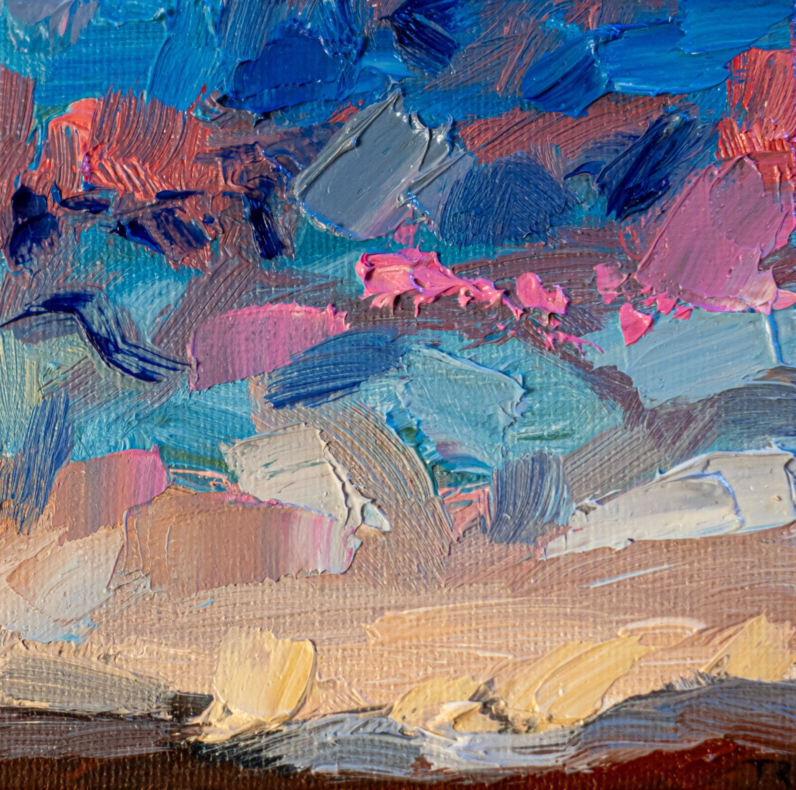 Oil painting ORIGINAL art Newfound Lake artwork Night sky clouds Sunrise 4×4″