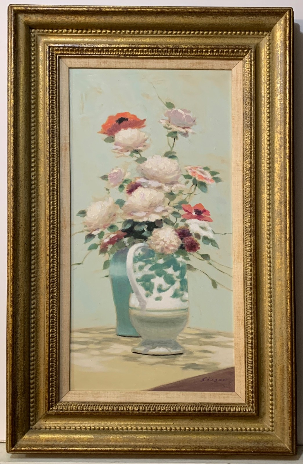American Artist Andre Gisson Original Oil Painting On Canvas Signed Floral Rare