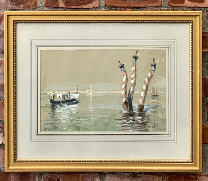 American Illustrator Arthur Burdett Frost Watercolor Port Of Venice Italy. C1910