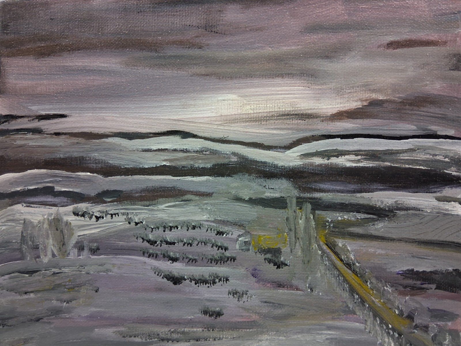 Original 8″ x 10″ canvas Acrylic Abstract Modern Outsider Landscape In Purple