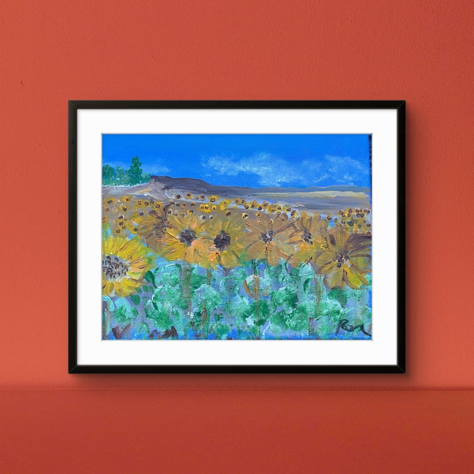 Peaceful Field Summer 11 X 14″ Charcoal Acrylic Paint Canvas Impressionism