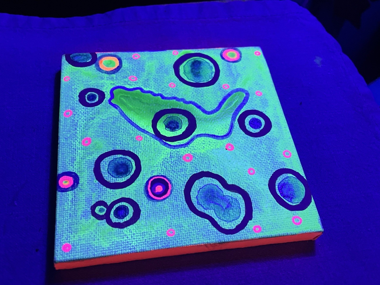 Small Green UV Reactive Abstract Painting – Unframed Mini Stretched Canvas