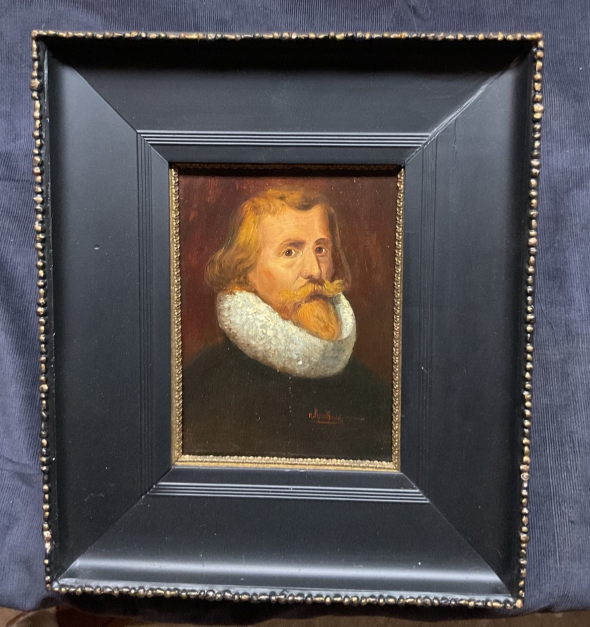 Antique European Portrait Oil On Board Signed Framed