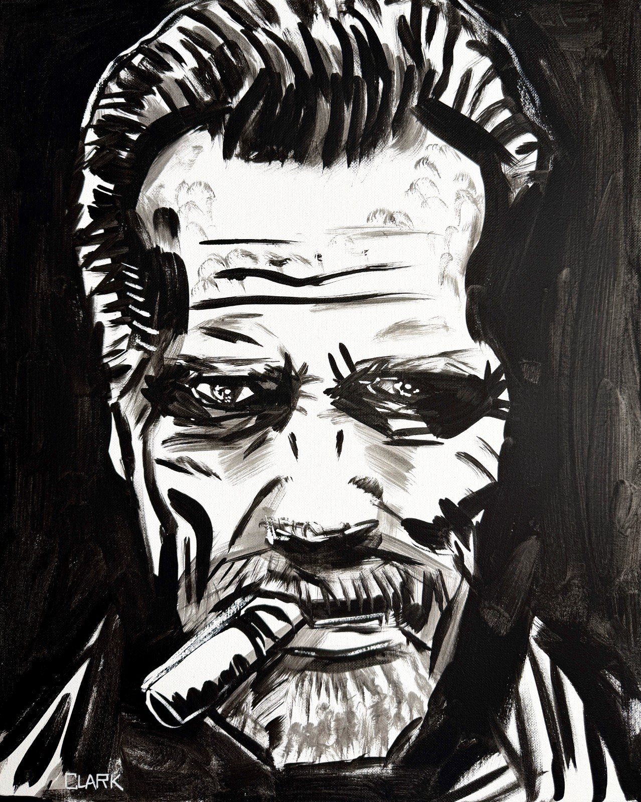 Unique Arnold Schwarzenegger Noir Style Portrait Acrylic Painting 20×16″ Canvas