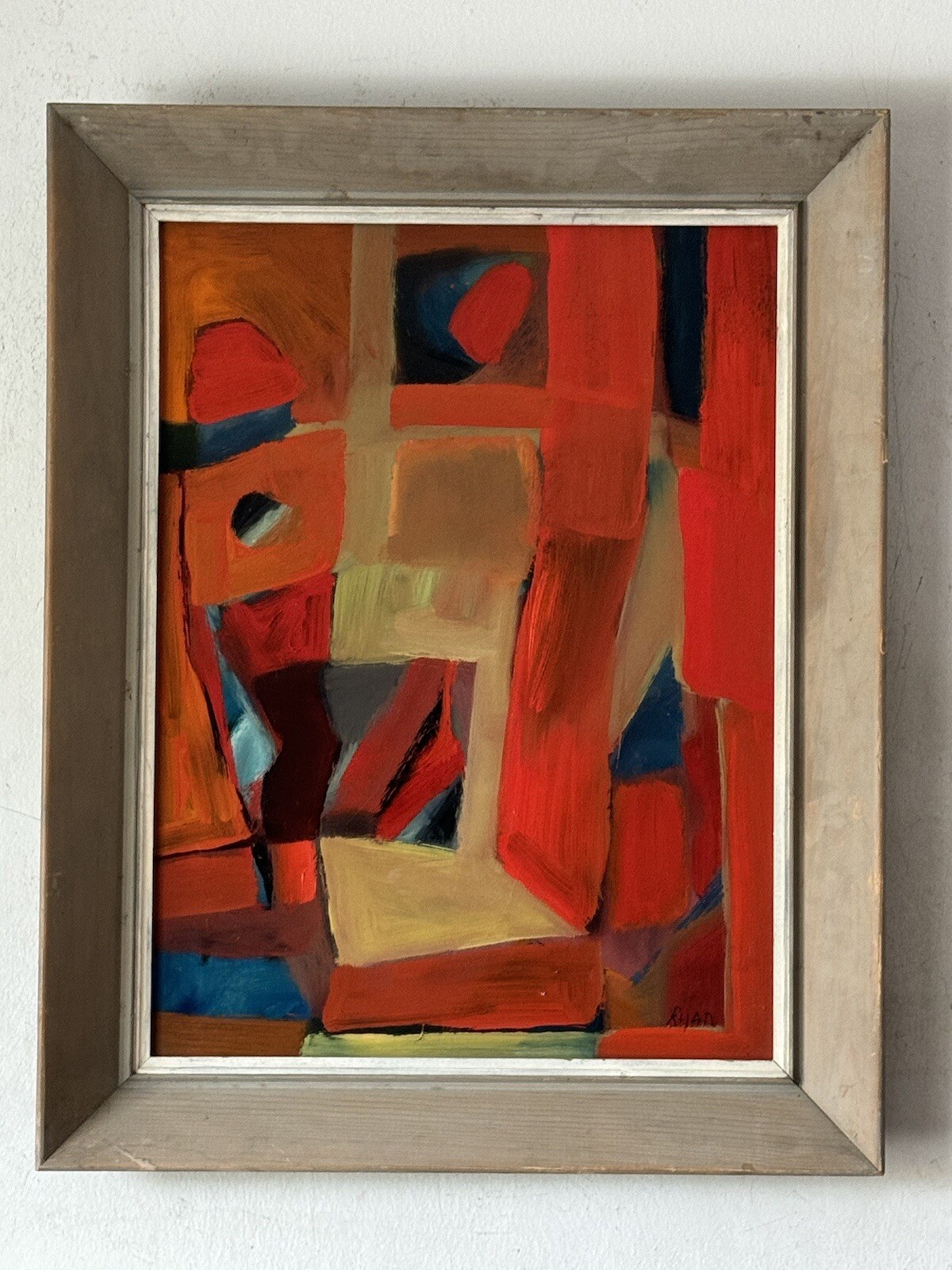 PATRICK RYAN VINTAGE MODERN ABSTRACT CUBIST HARD EDGE OIL PAINTING OLD 1950s