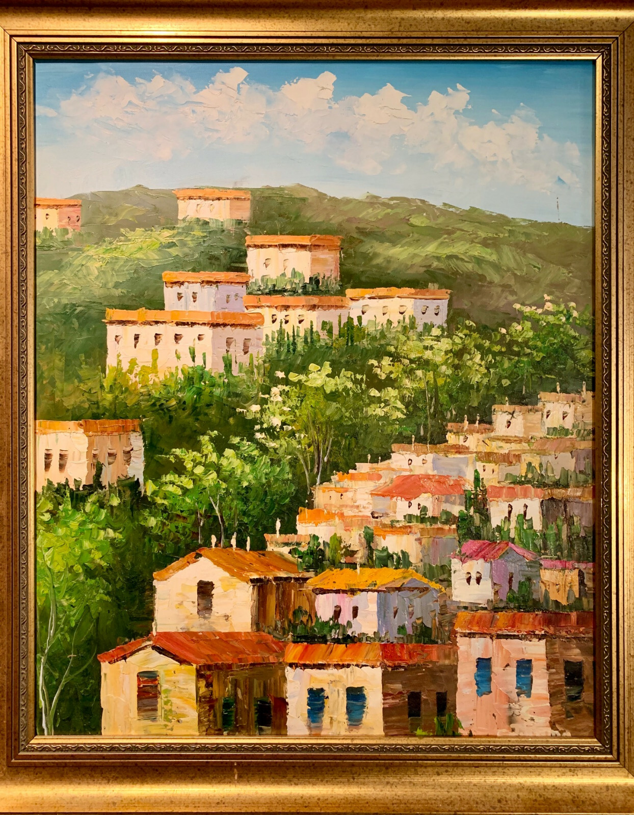 Italian J. Rama Original Oil Painting Signed Great Frame 28 x 30 Vintage Low $