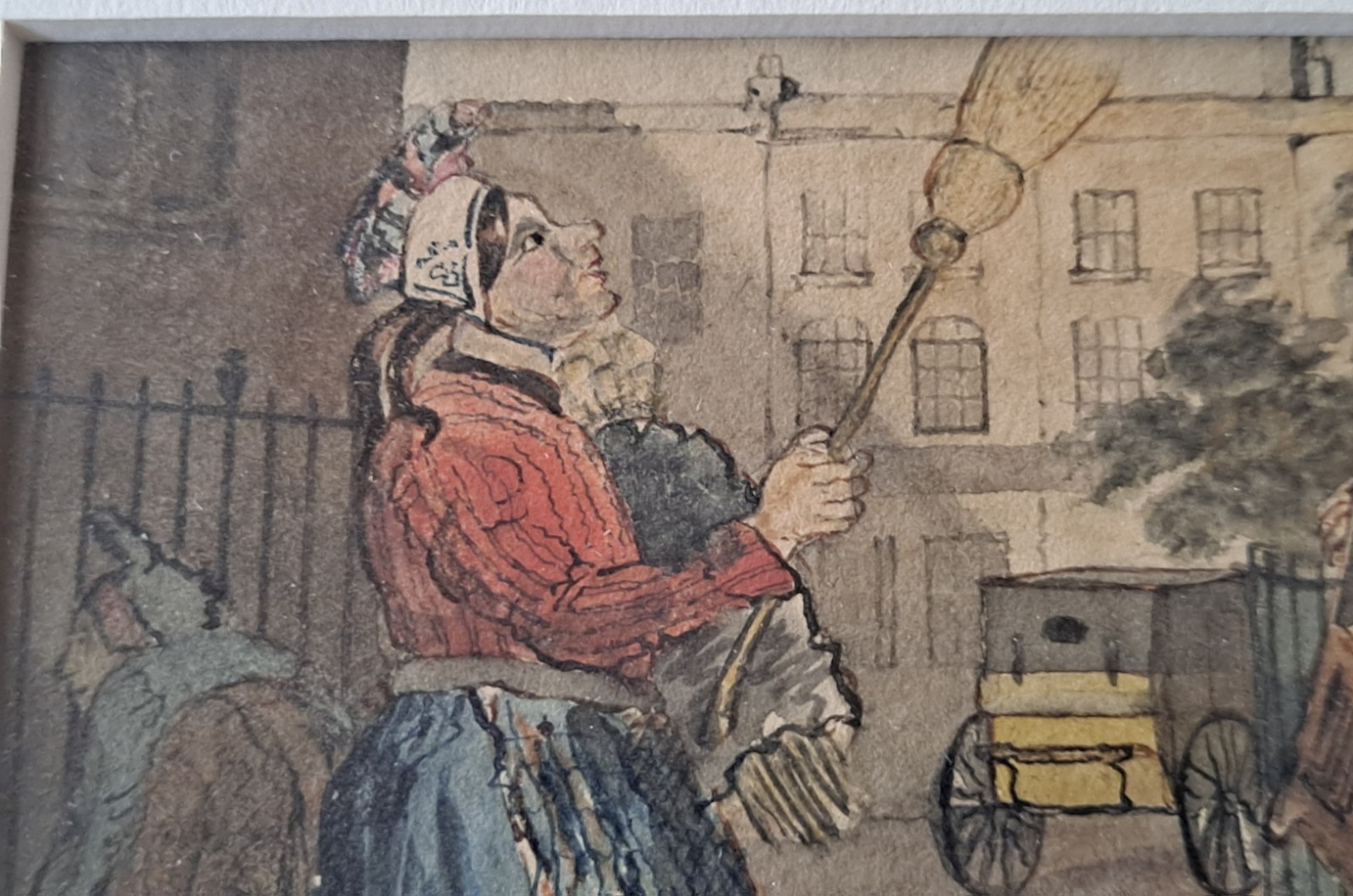 Antique 19c. Victorian Street Musician MINSTREL Monkey W/C Painting Hurdy Gurdy