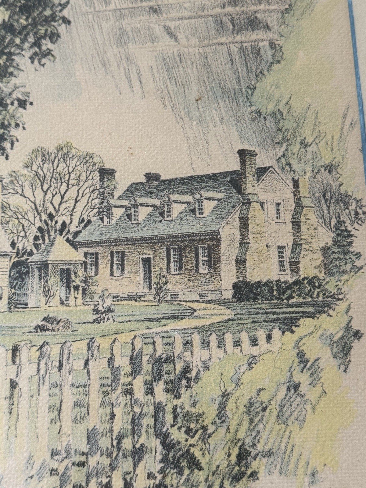 1932 Drawing Birthplace George Washington «Wakefield House» , Virginia. Signed
