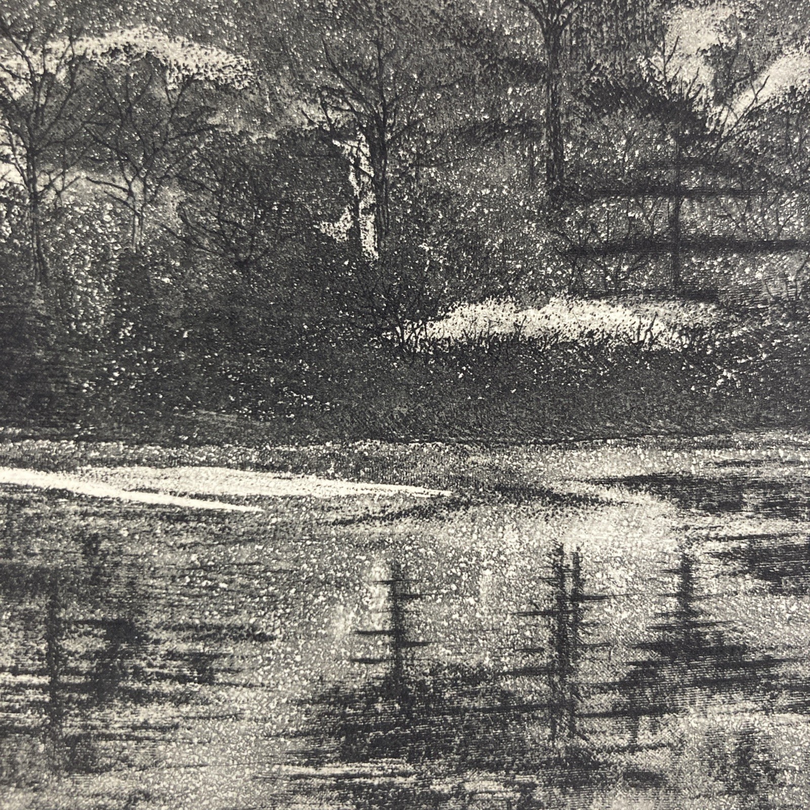 Vintage Original Etching Print Riverside Landscape Trees Kurt Wisneski Signed