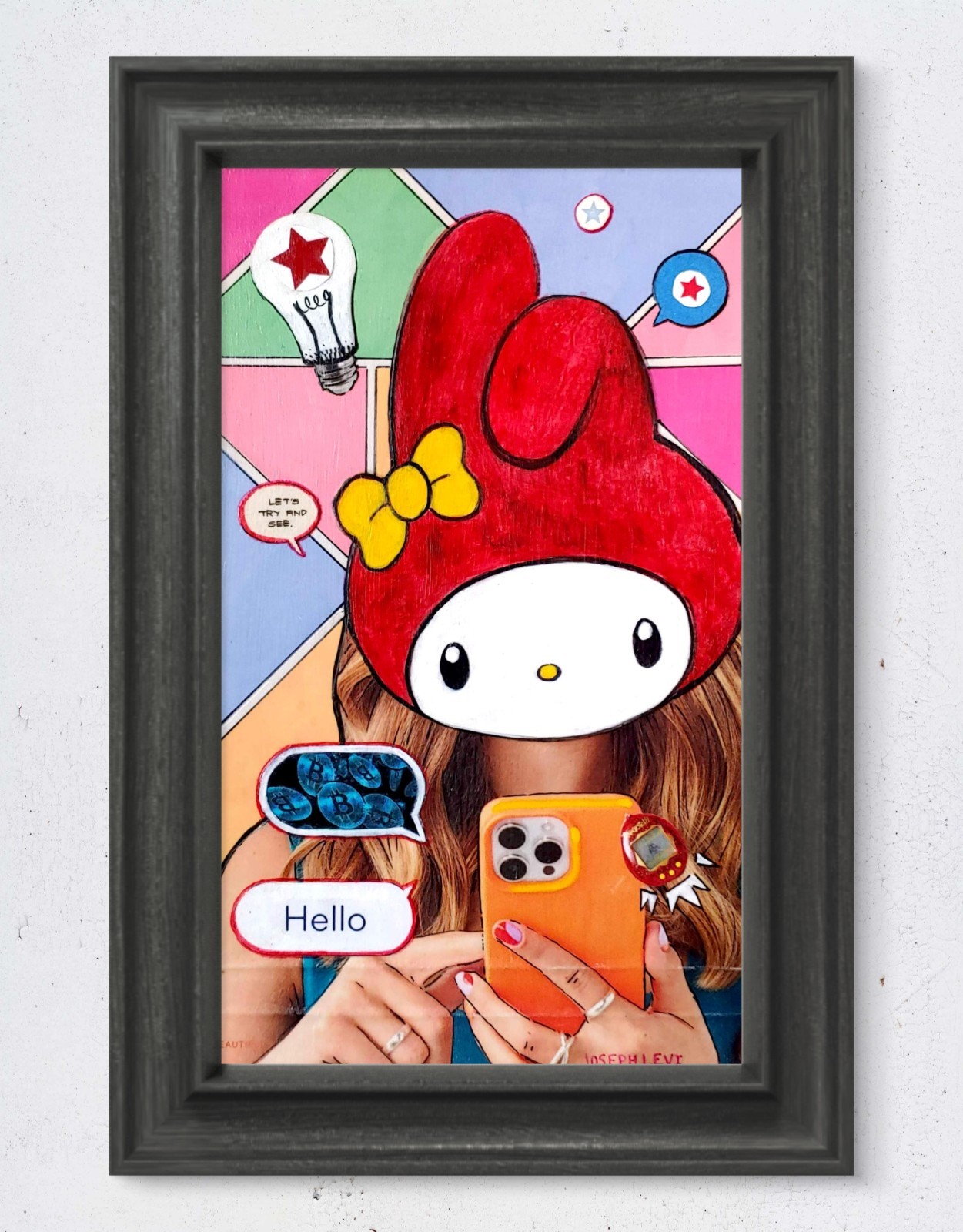 Colorful Modern Pop Art My Melody Crypto Original Mixed Media Collage on Paper