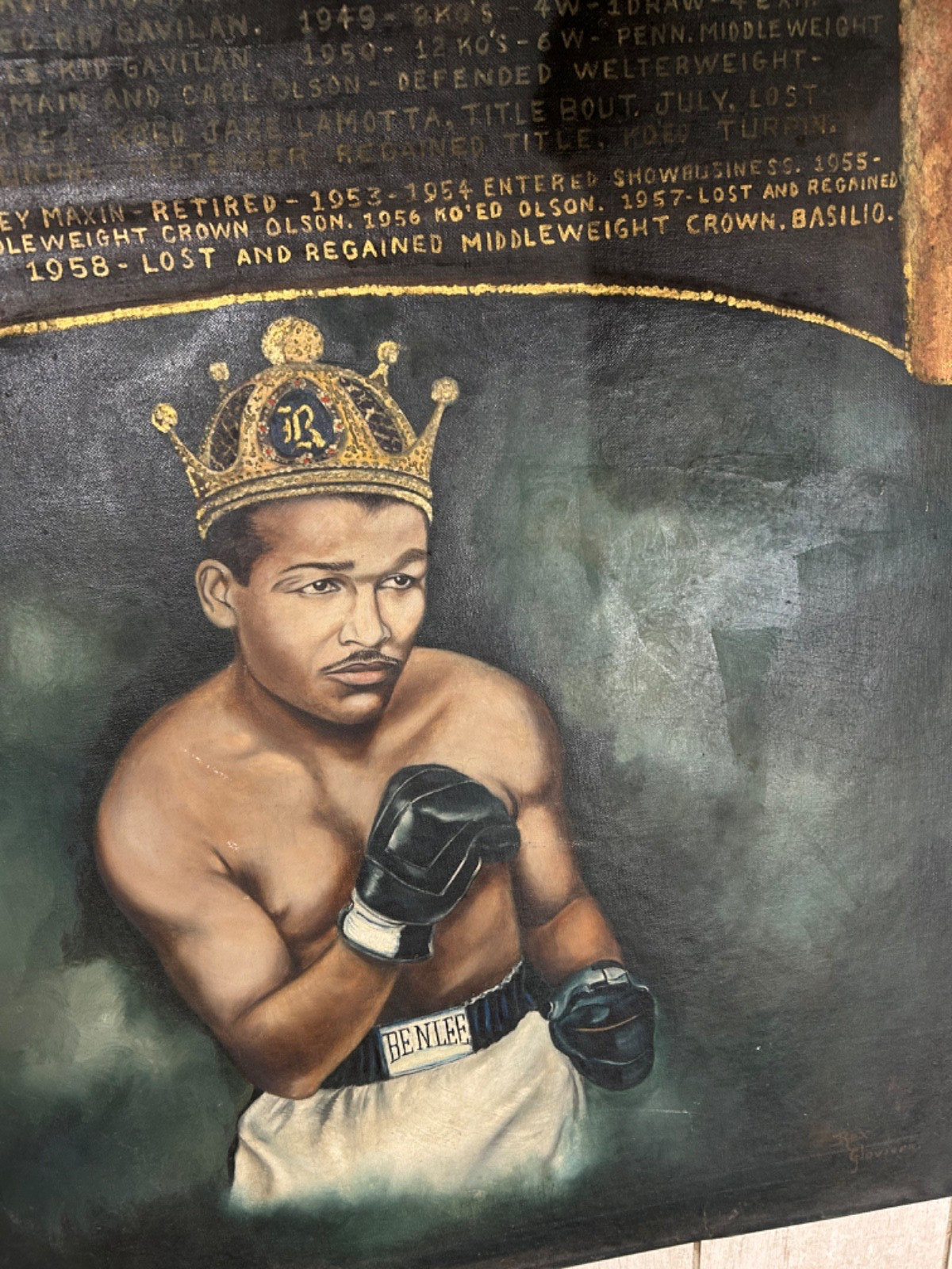 RARE 1958 Antique Original Oil Painting SUGAR RAY ROBINSON Signed by Painter