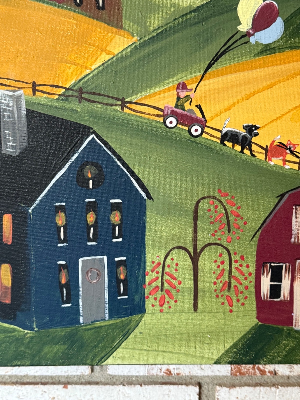 VINTAGE NAIVE PAINTING AMERICAN FOLK ART RURAL FARM COUNTRY SCENE ORIGINAL
